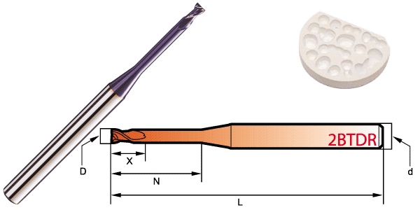 刀具-無鍵槽2刃R角立銑刀-牙科專用刀具
